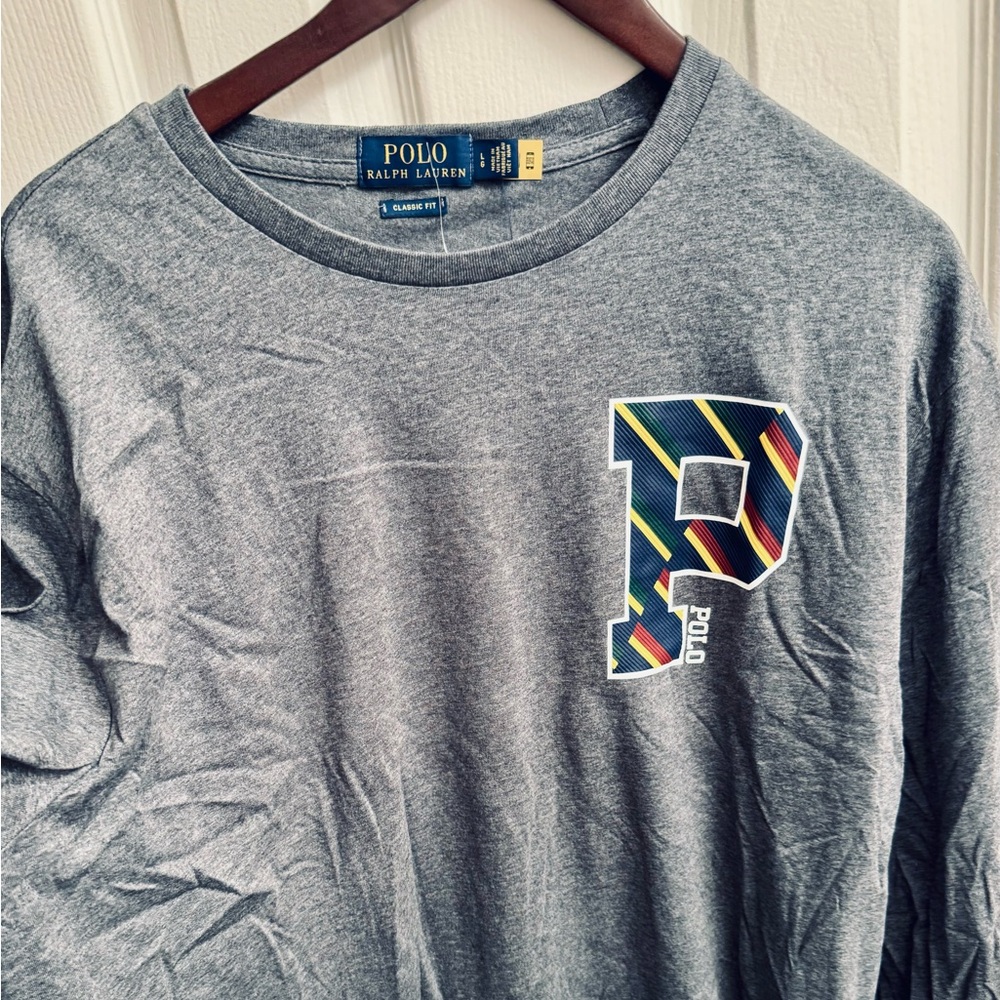 Polo Ralph Lauren Graphic Logo L/S T-Shirt- Gray Heather, L